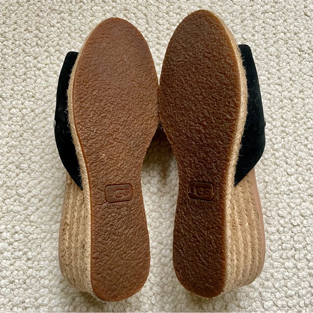 UGG Black Suede Espadrille Wedge Mules Comfort Insole